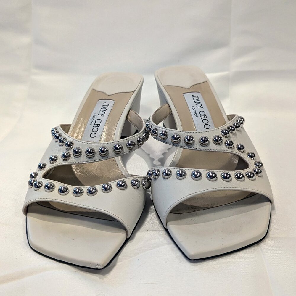 Jimmy Choo Ivory Studded Slide Sandal Sz 38 Color: Latte - Picture 2 of 9